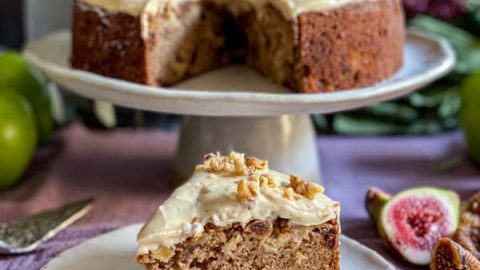 Easy Apple Fig and Walnut Cake with Maple Cream Cheese Frosting